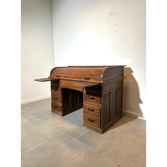 Antique Oak Roll-Top Desk For Sale - Image 5 of 5