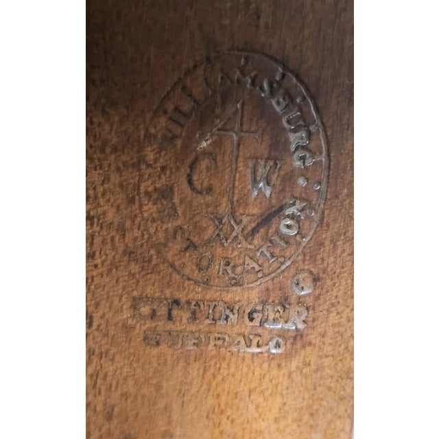 Mid 20th Century Kittinger Colonial Williamsburg Mahogany Wing Chair Cw 44 Schumacher Fabric For Sale - Image 9 of 10