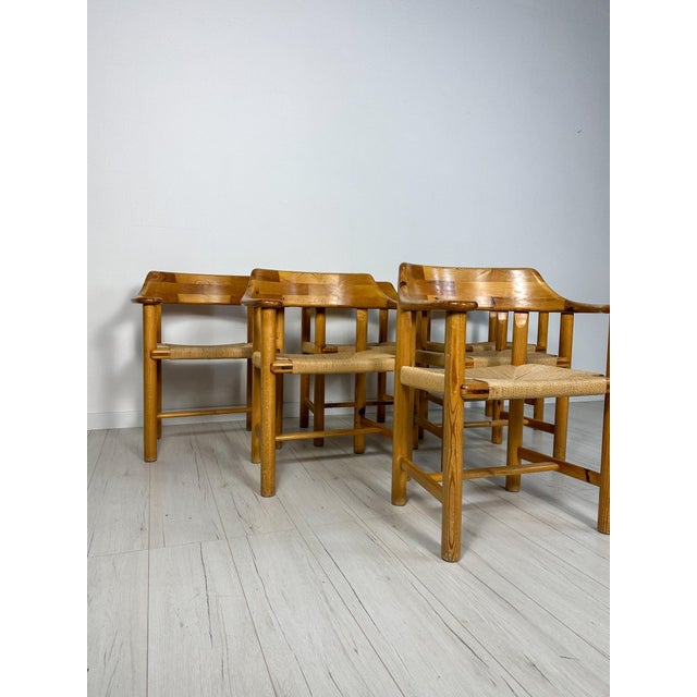Beautiful and rare set of 6 rainer daumiller dining armchairs for hirtshals savværk. Manufactured in the 1970s in denmark....