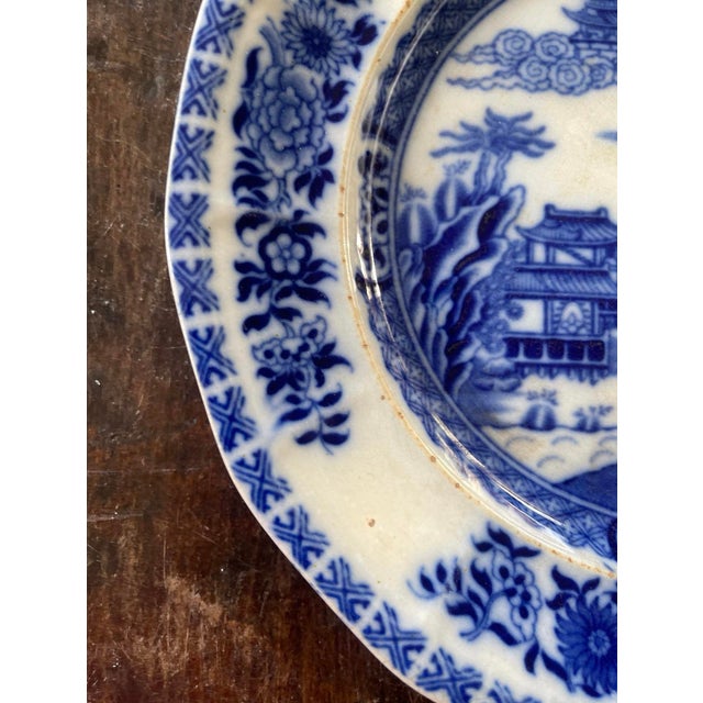 Antique Canton Export Blue and White Chinese Plate For Sale - Image 4 of 10