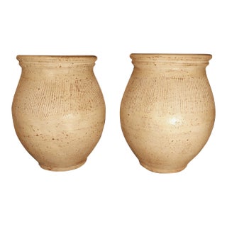 Large American Studio Pottery Terracotta Vases, Pair For Sale