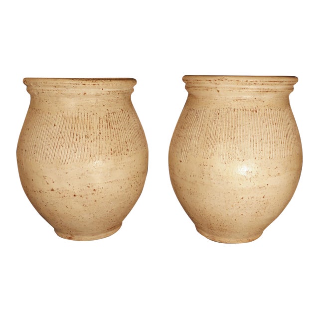 Vintage American Pottery Pair of Terracotta Vases For Sale