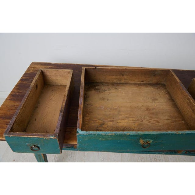Black Large Antique Handcrafted Country Table with Drawers, Sweden, 1840 For Sale - Image 8 of 11