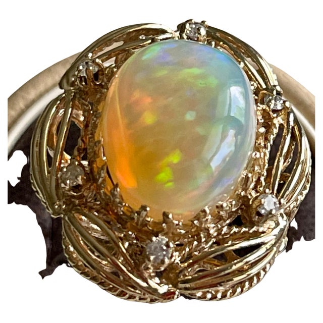 15 Carat Oval Shape Ethiopian Opal Cocktail Ring 14 Karat Yellow Gold Solid Ring For Sale - Image 16 of 18