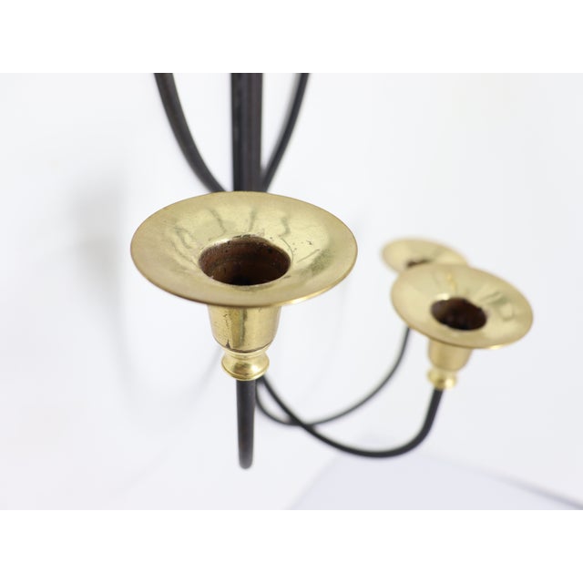 Metal Vintage Tommi Parzinger Style Iron and Brass Wall Candle Sconces - A Pair For Sale - Image 7 of 8