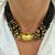 Gold Vintage 14k Yellow Gold Emerald Diamond Multi Strand Onyx Bead Pendant Necklace For Sale - Image 8 of 8