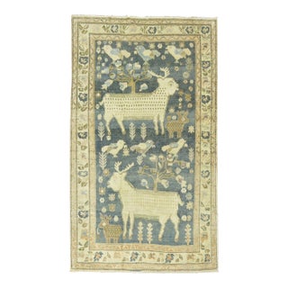 Mid 20th Century Pictorial Sheep Pigeon Sea Foam Turkish Anatolian Accent Size Decorative Rug - 4'6" x 7'2" For Sale