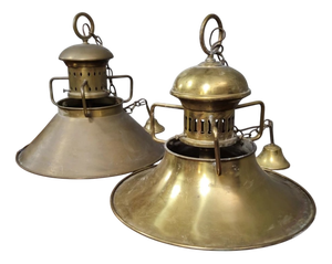 Antique Marine Suspension Lamps in Gilt Brass, 1890s-1910s, Set of 2