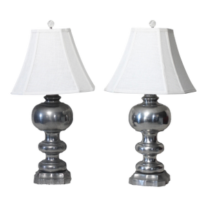 Pair of 1950s Regency Table Lamps in Pewter With White Lampshades