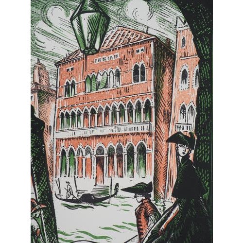 Robert Bonfils, Gondolas on the Grand Canal in Venice, Original Wood Engraving, 1923 For Sale - Image 6 of 7