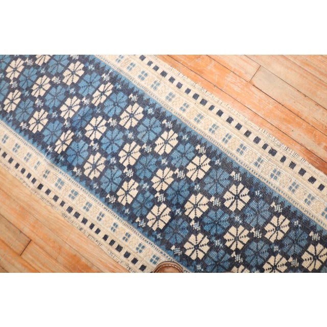 Narrow Vintage Blue White Turkish Runner - 1'8" x 8'1" For Sale - Image 4 of 6