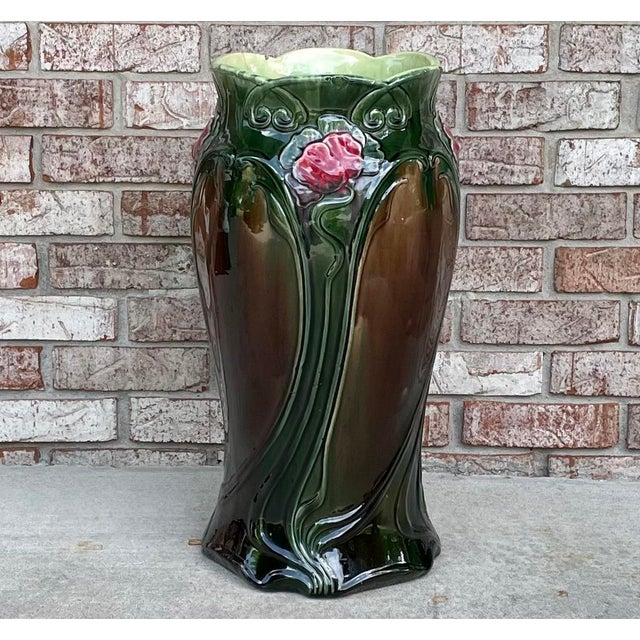 1920s Roseville Pottery Green-Brown Blended Umbrella Stand | Chairish