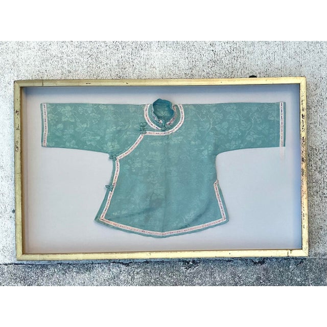 Turquoise Vintage Asian Shadowbox Silk Lady’s Jacquard Kimono Jacket For Sale - Image 8 of 12