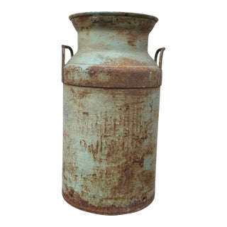 Large Distressed Farmhouse Metal Wholesome Dairy Inc. Milk Can For Sale