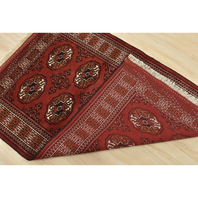 Turkmen Rug 3'3'' X 5' Red Wool Vintage Tribal Hand-Knotted Oriental Carpet For Sale - Image 11 of 12
