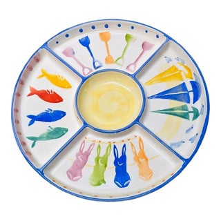 Vintage "Beach Themed" Antica Fornace Ceramiche Da Tavola Divided Ceramic Serving Platter For Sale