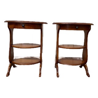 Oval Cherrywood Bedside Tables, Set of 2 For Sale