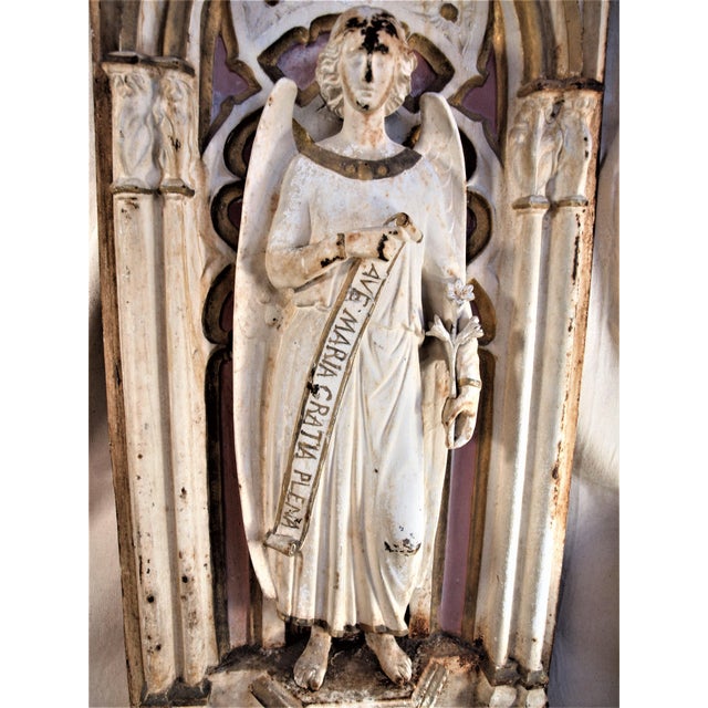 An exceptionally large cast iron shrine with a standing angel. Weighs 73 pounds, possibly from a street in Europe. Angel...