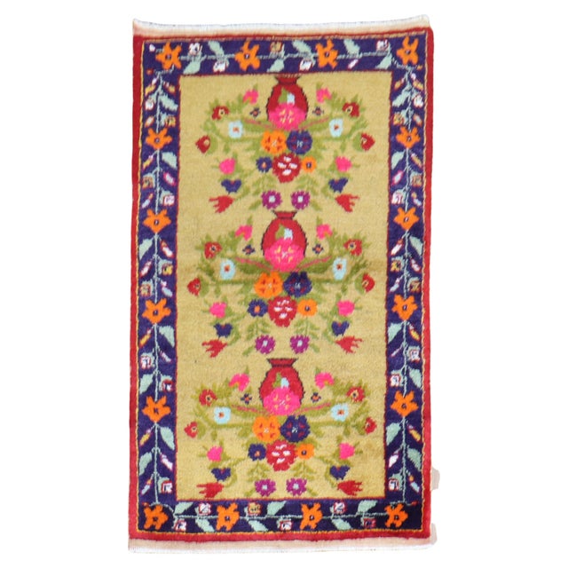 Mid 20th Century Floral Turkish Konya Rug For Sale In New York - Image 6 of 18