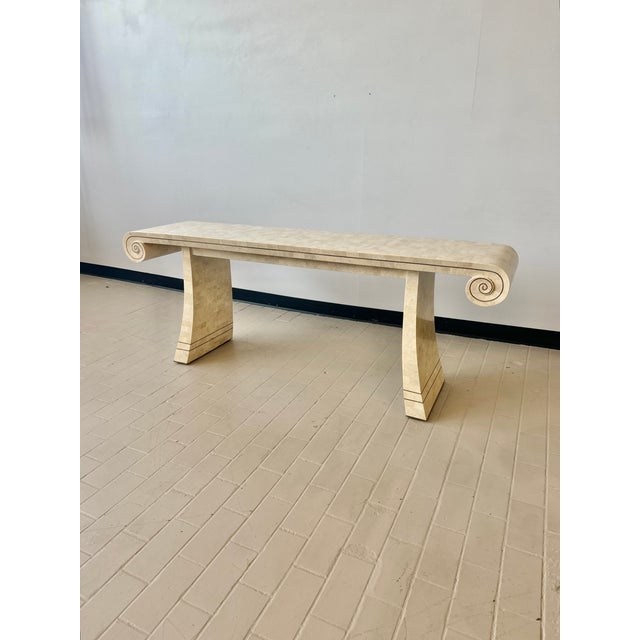 Wood Late 20th Century Maitland Smith Tessellated Stone & Brass Inlay Console Table For Sale - Image 7 of 17
