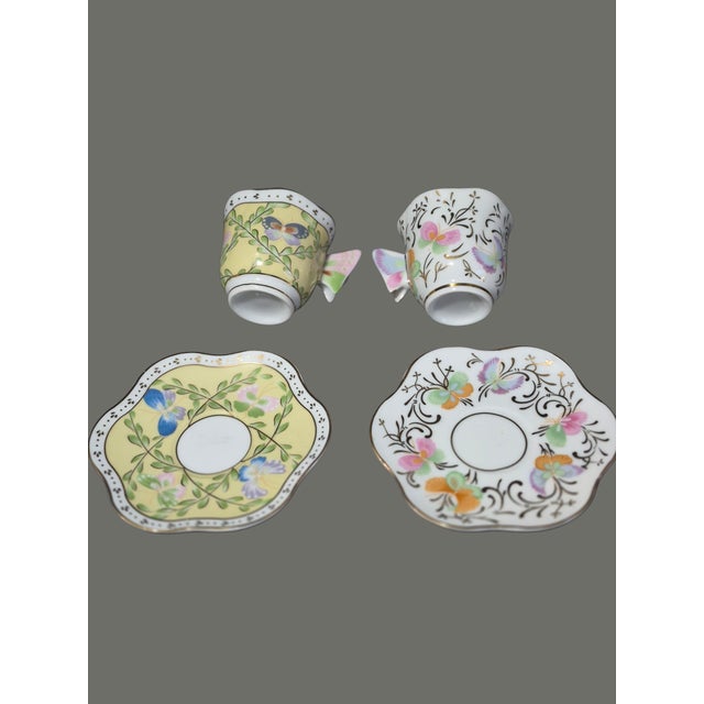 Late 20th Century Formalities Baum Brothers Floral Butterfly Handle Demi-Tasse Cup & Saucer Pair For Sale - Image 6 of 8