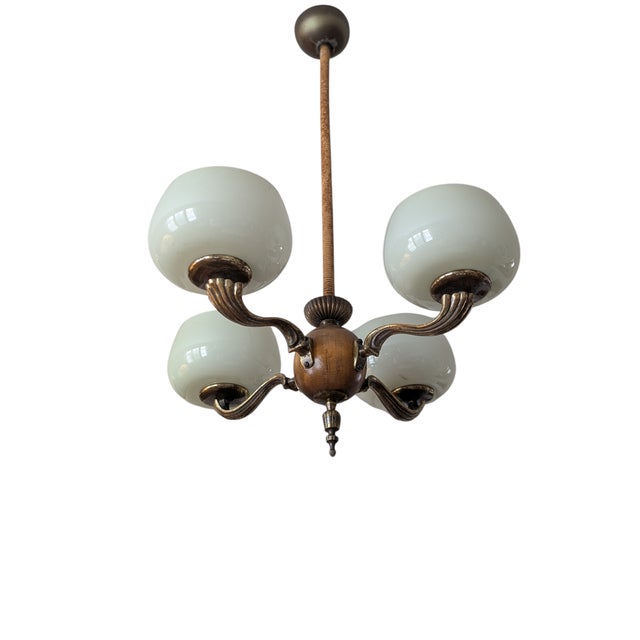 Wood Model 1373/4 Four Arm Chandelier by Paavo Tynell Taito Oy for Oy Taito Ab, 1940s For Sale - Image 7 of 12