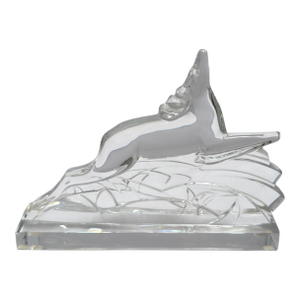 Signed Baccarat French Crystal Leaping Gazelle Bookend