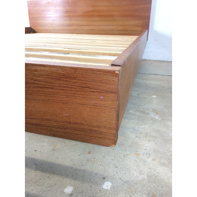 Wood Danish Modern Teak Queen Bed With Two Storage Drawers For Sale - Image 7 of 18