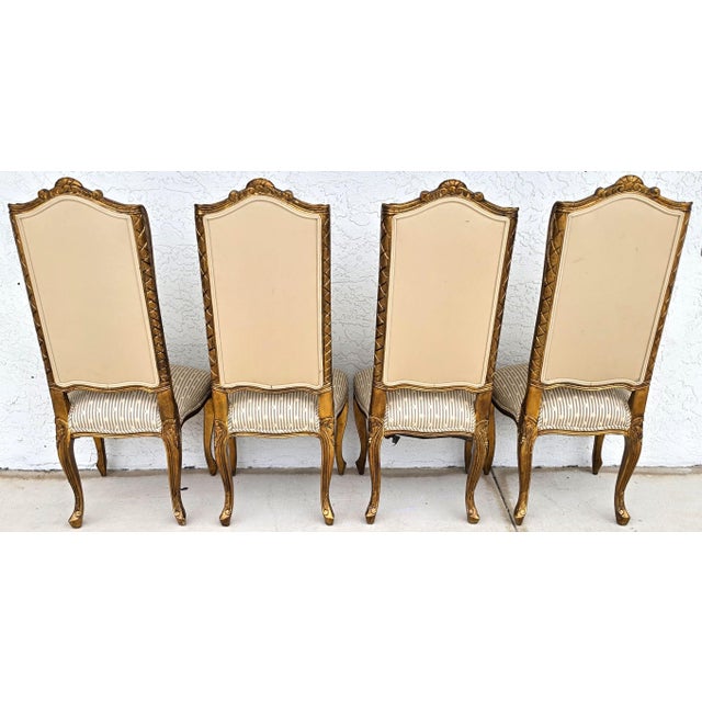 Vintage French Louis XV Rococo Giltwood Wing Back Dining Side Chairs Set of 4 For Sale - Image 9 of 17