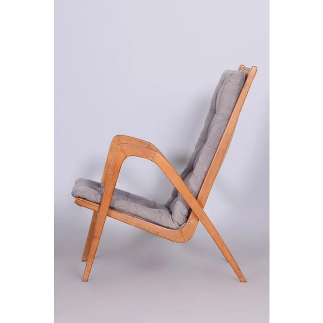 Mid-Century Czech Grey Armchair in Oak by Jan Vanek, 1950s For Sale - Image 3 of 13