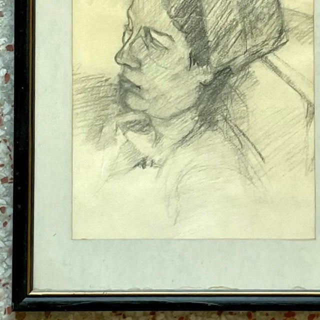 Mid 20th Century Mid 20th Century Vintage Pencil Sketch of Woman in Hat For Sale - Image 5 of 13