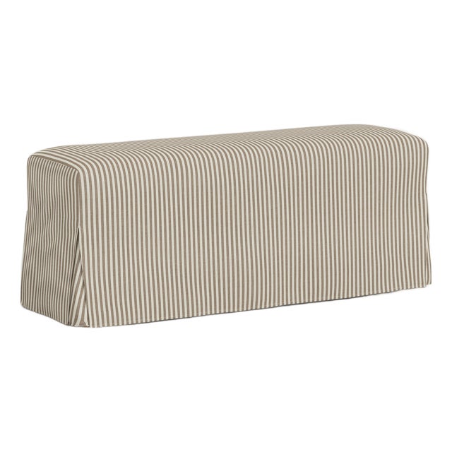 Stoffer Home x Cloth & Company Lindy Slipcover Dining Bench in Jane Stripe Burlap For Sale