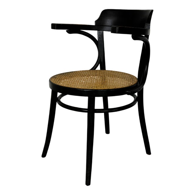 Bentwood Mod 233 Black Desk Chair with Rattan Seat from Thonet, 1930s For Sale