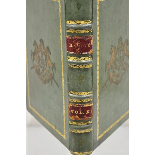 Vintage Italian Regency Green Leather Triangular Book Form Wastebasket Trash Can For Sale - Image 4 of 12