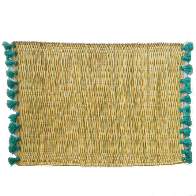 2010s Lola Placemat With Tassel, Set of 2 Turquoise For Sale - Image 5 of 5