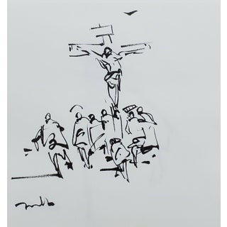Contemporary Expressionist Style Figurative Ink Drawing by Jose Trujillo For Sale