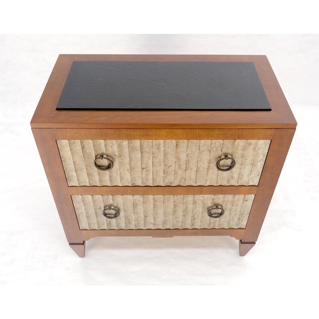 Baker Slate Top Silver Leaf Scallop Front Two Drawers Night Stand End Table MINT For Sale - Image 10 of 16