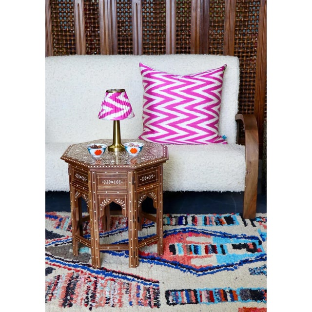 Fuchsia & Green Velvet Ikat Pillow For Sale - Image 4 of 4