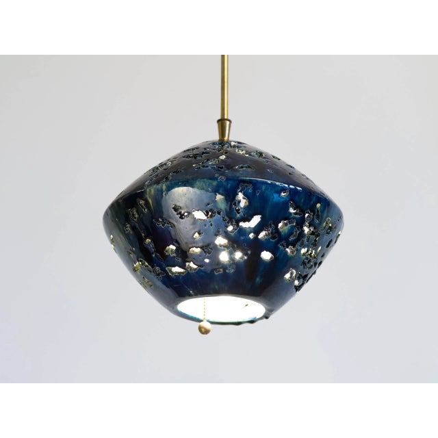 Mid 20th Century Italian 1960s Indigo Ceramic Sphere Chandelier For Sale - Image 5 of 7
