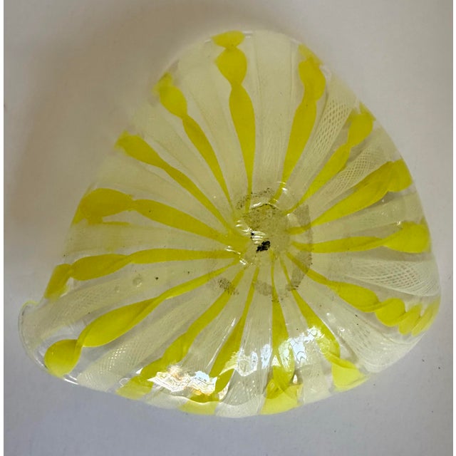 Yellow 1950s Murano Hand Blown Art Glass Bowl Yellow Latticino Filigrana Dish For Sale - Image 8 of 9