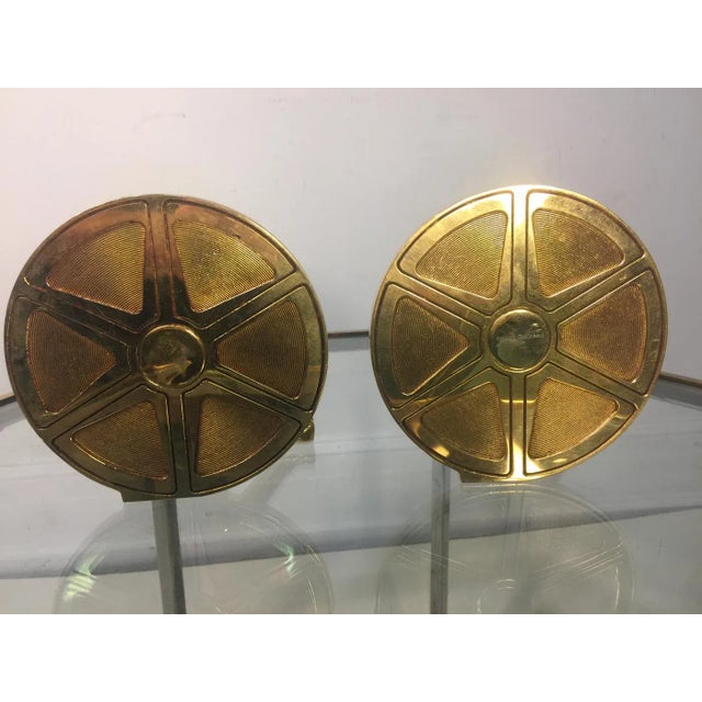Bronze 1970s Arthus Bertrand Gilded Bronze Lion and Film Reel Bookends For Sale - Image 8 of 11