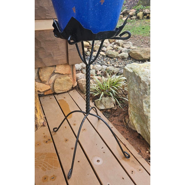 Vintage Twisted Stem Wrought Iron Plant Stand For Sale - Image 4 of 12