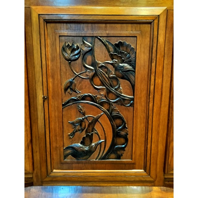 French Art Deco Marble Top Sideboard With Carved Birds and Flowers. For Sale - Image 4 of 12