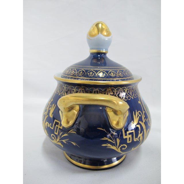 19th Century Art Nouveau Hermann Voigt Karlsbad 19thc Gilt Hand Painted Church Landscape Porcelain Sugar Bowl For Sale - Image 12 of 14