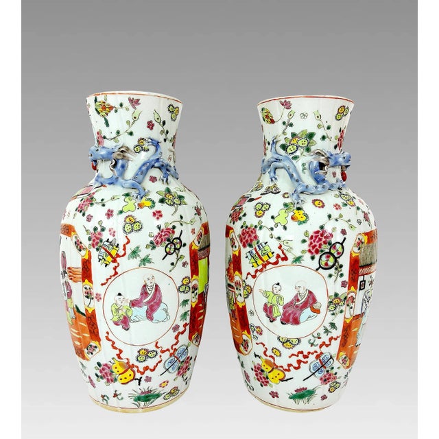 A very rare pair of antique Famille Rose 'linen fold' Chinese porcelain vases originally purchased in Paris in the 50's....