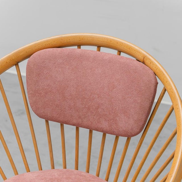 1960s Circular Armchair in Wood and Pink Fabric, 1960s For Sale - Image 5 of 12