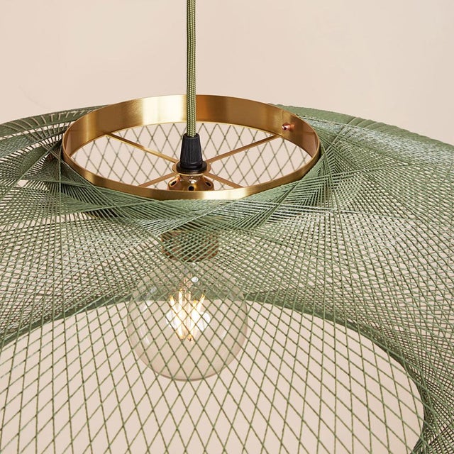 Contemporary Large Ufo Moss Green Fiber Pattern Lamp by Atelier Robotiq For Sale - Image 3 of 6