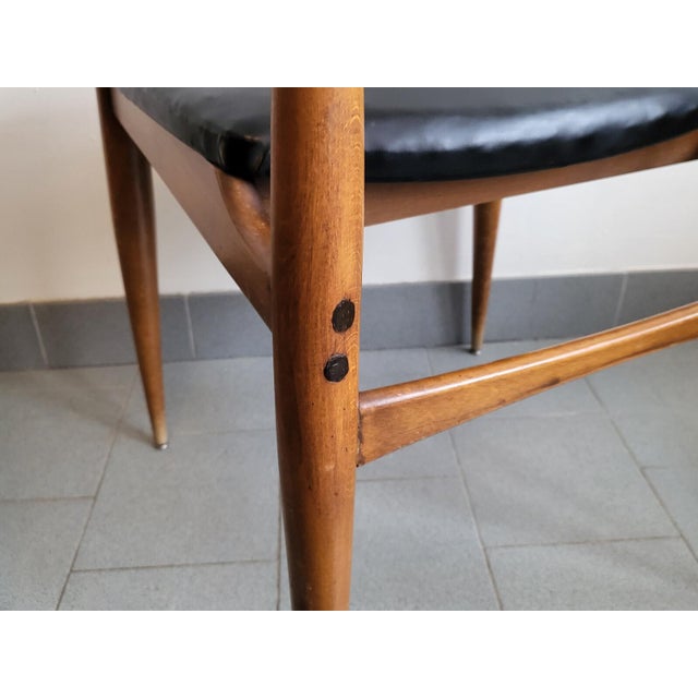 Black Vintage Scandinavian Chairs in Beech and Black Skai, 1960s, Set of 4 For Sale - Image 8 of 17