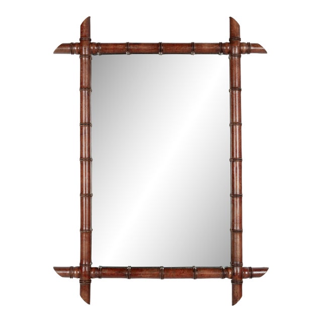 French Faux Bamboo Cherry Wood Mirror 27.5" X 37" For Sale