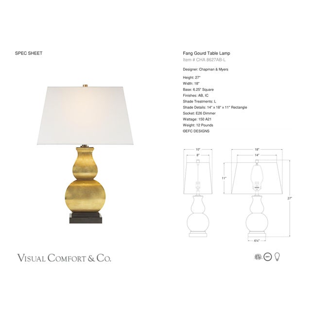 Chapman & Myers by Visual Comfort Signature Fang Gourd Table Lamp in Antique-Burnished Brass with Linen Shade Designer:...